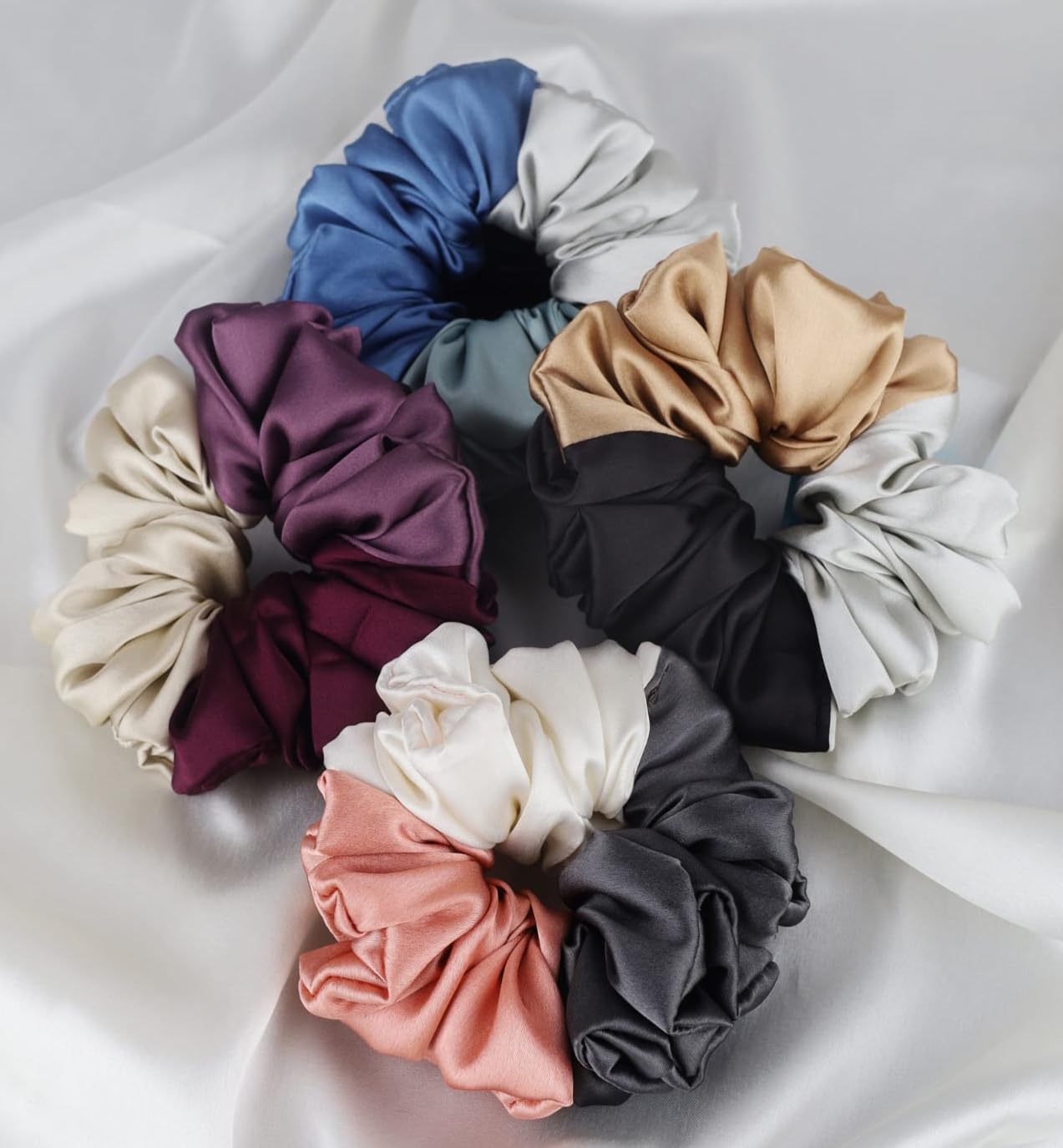 Pack of 4 Silk Satin Scrunchies – Large Hair Ties for Women & Girls Gift Set