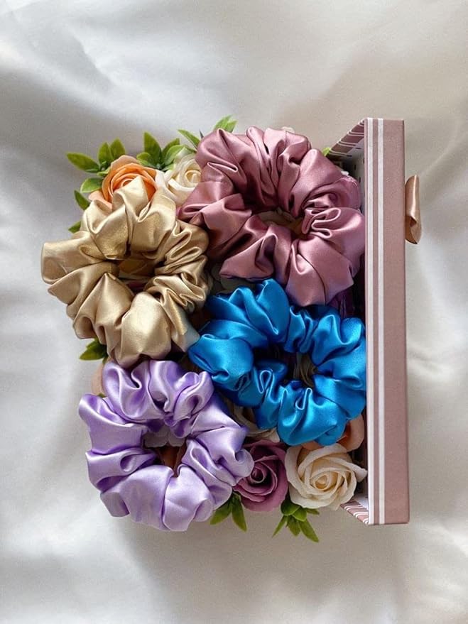 Atrube's Silk Satin Scrunchies Pack of 3 Multicolor Silk Scrunchy Set for Hairs