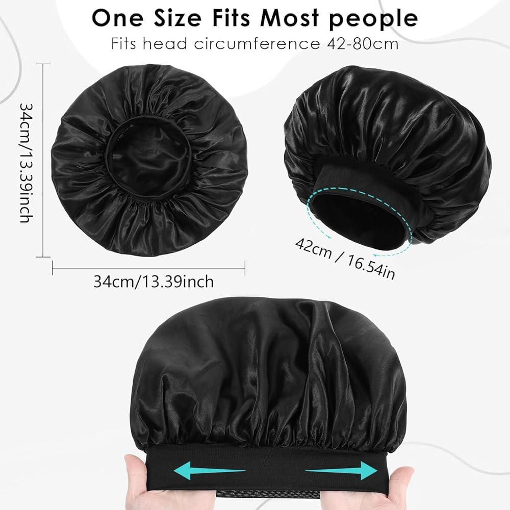 Premium Satin Bonnets for Men - Stylish and Comfortable Hair Protection (Black)