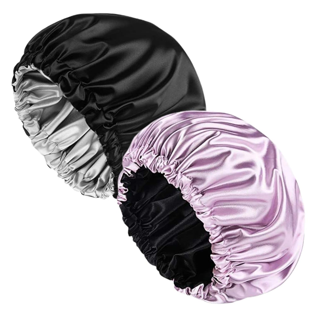 Women's Silk Satin Hair Bonnet Reversible Adjustable tie Band Head wrap for Sleeping Hair Cover Pack of 2