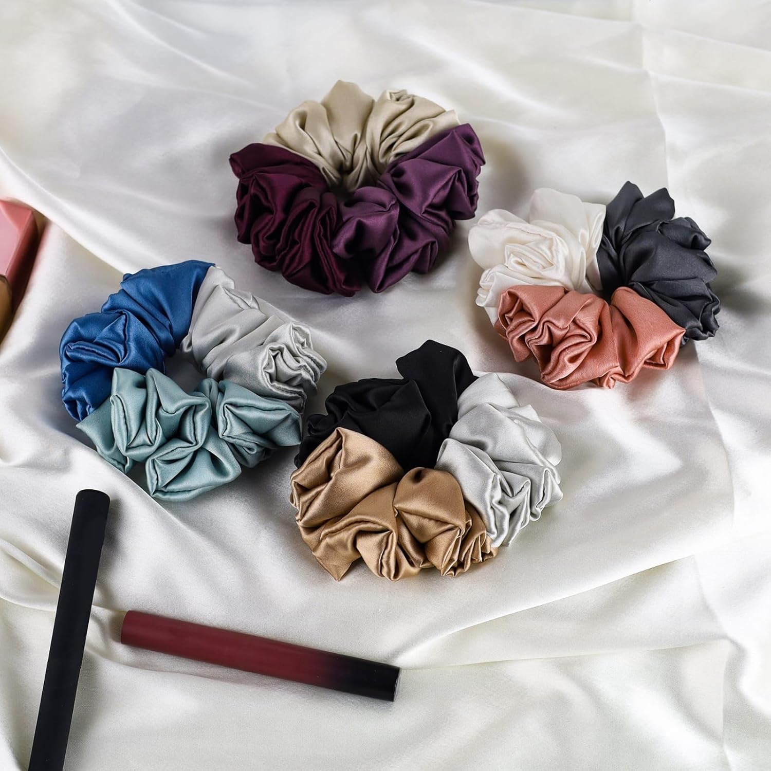 Pack of 4 Silk Satin Scrunchies – Large Hair Ties for Women & Girls Gift Set