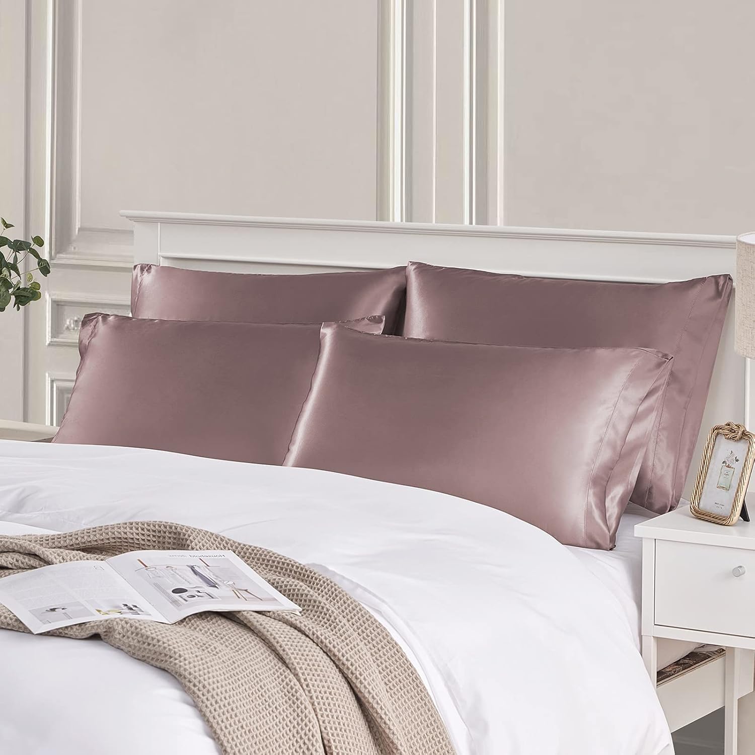 Silk Pillowcase Set with Hair Towel and 3 Scrunchies, Luxury Beauty Sleep Collection (rose taupe)