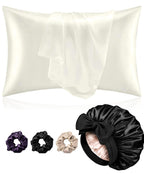 Atrube's Satin Bonnet for Curly Hair | Silk Bonnet for Hair | Combo of Pack of 2 Satin Pillowcases with 3 Silk Scrunchies Adjustable HairCap