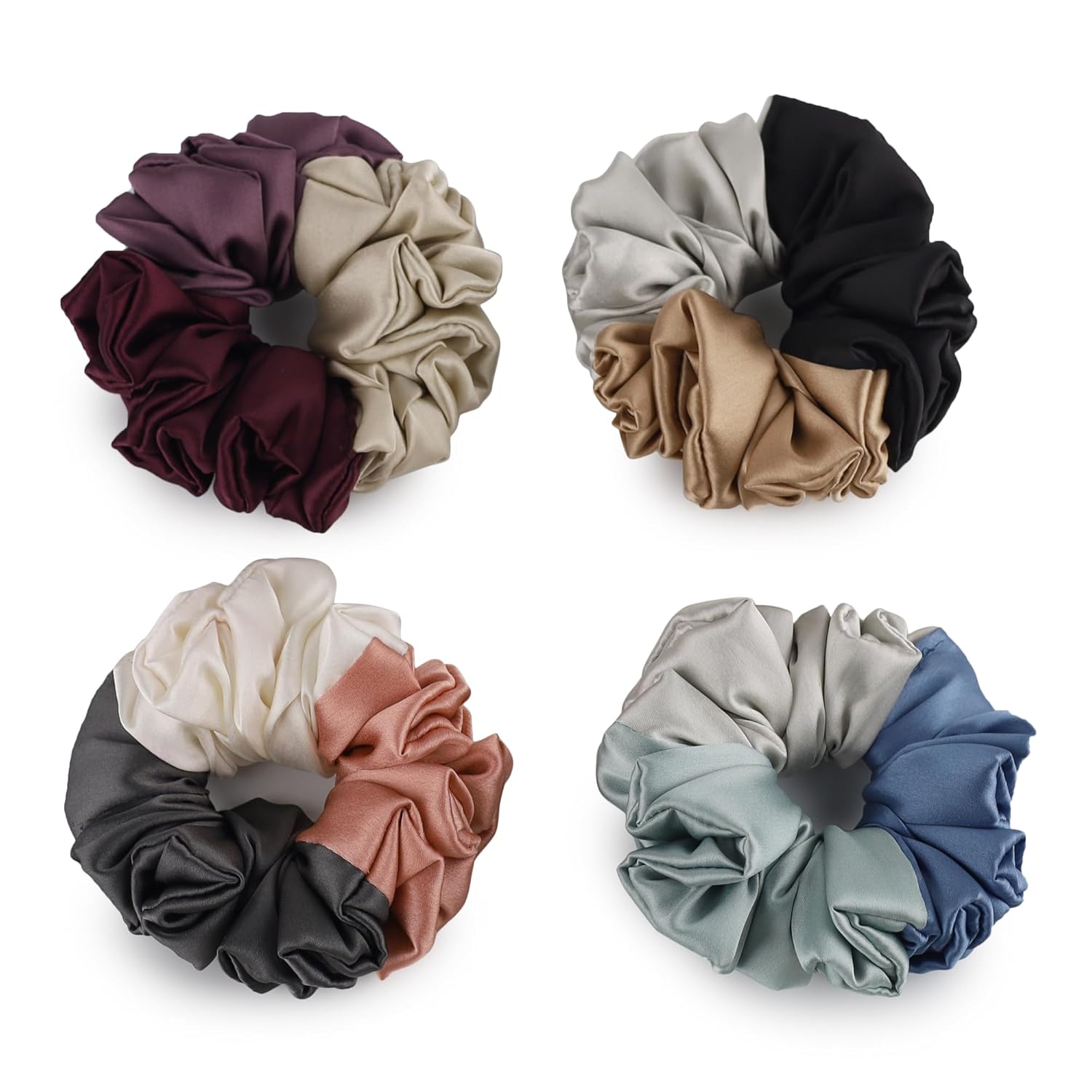 Atrube's Satin Silk Scrunchies For Women And Girls Combo Of 4 Triple tone