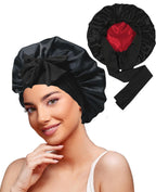 Women’s Satin Silk Hair Bonnet with 3 Scrunchies | Reversible Adjustable Sleeping Cap for Curly Hair, Large Multicolor (Midnight Velvet)