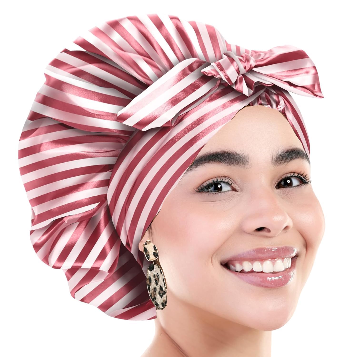 Women’s Satin Silk Hair Bonnet with 3 Scrunchies | Reversible Adjustable Sleeping Cap for Curly Hair, Large Multicolor (Luxe)