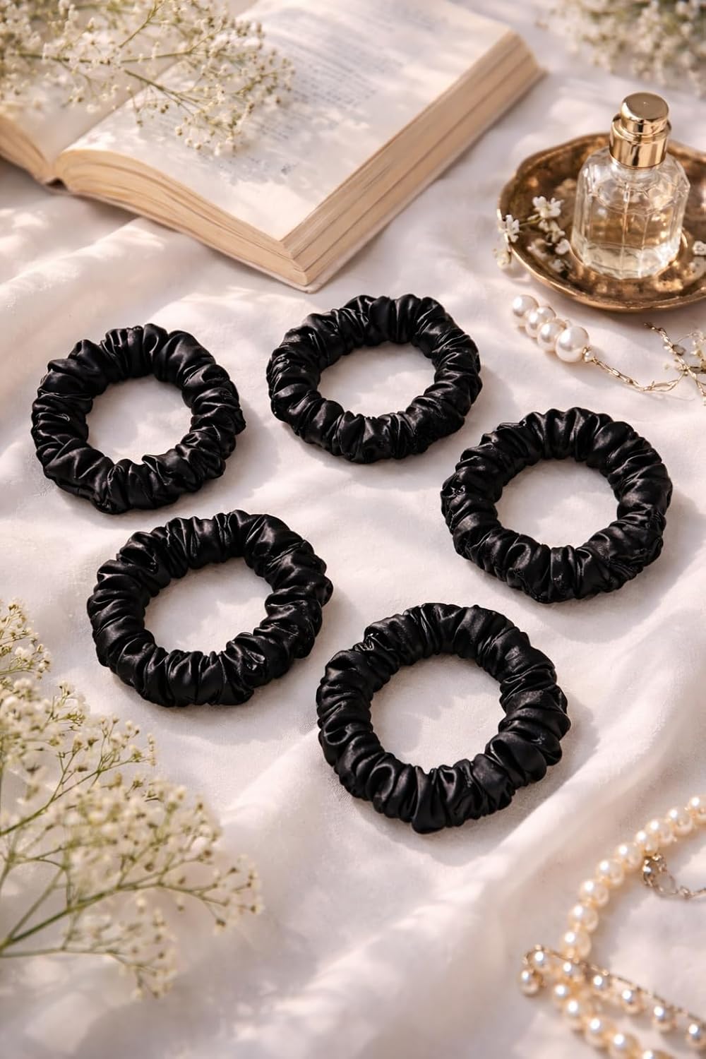 Premium Skinny Scrunchies for Women, Satin Hair Ties