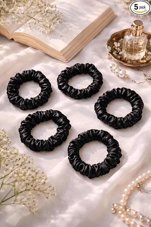 Premium Skinny Scrunchies for Women, Satin Hair Ties