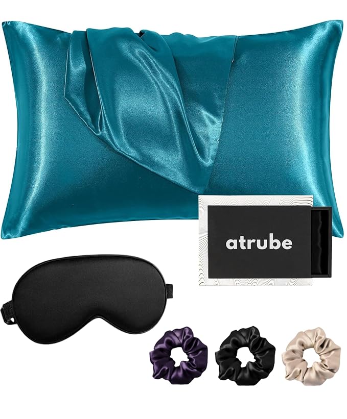 Atrube's Satin Pillow Covers for Hair and Skin| Pillowcase 2 Pack with 3 Silk Scrunchies| Envelope Closure (Rose Taupe)