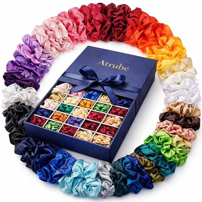 Luxury Satin Hair Scrunchies for Women & Girls – Soft, Smooth, Elastic Hair Ties, Silk-Feel Scrunchie same as Hairtie , (Pack of 7)