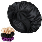 Satin Bonnet with Scrunchies Adjustable Sleeping Cap for Women
