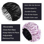 Women's Silk Satin Hair Bonnet Reversible Adjustable tie Band Head wrap for Sleeping Hair Cover Pack of 2