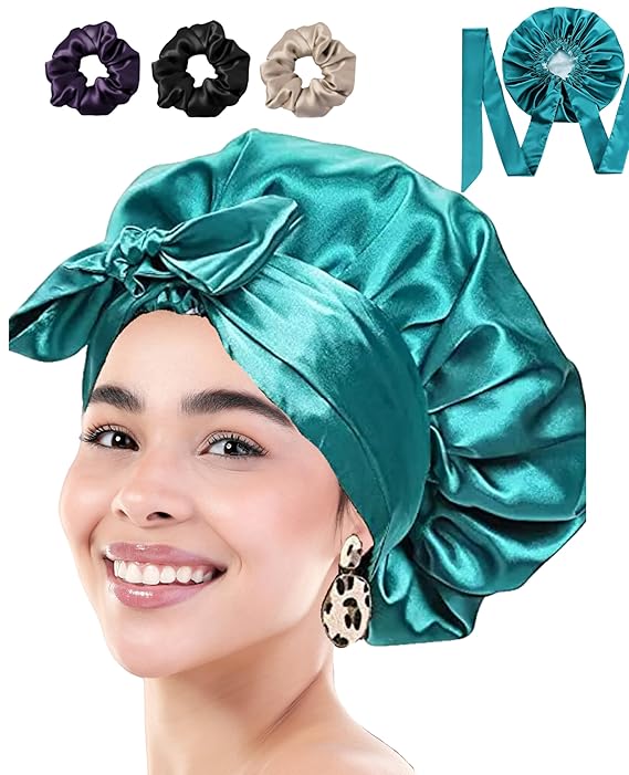 Silk Satin Hair Bonnet Reversible Adjustable Sleep Hair Care Cap,Free Size