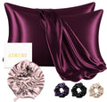 Atrube's Satin Bonnet for Curly Hair | Silk Bonnet for Hair | Combo of Pack of 2 Satin Pillowcases with 3 Silk Scrunchies Adjustable HairCap