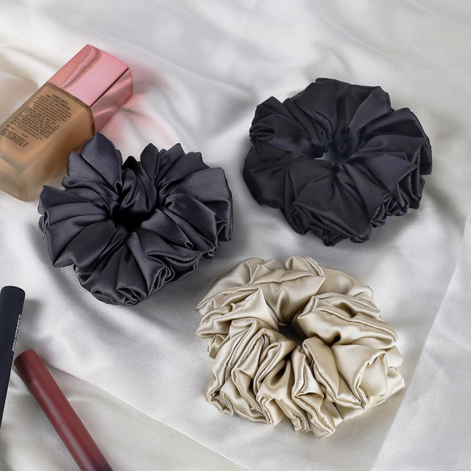 Silk Hair Scrunchies Combo of 6, Elastic Silk Ponytail Holders for Thick or Thin Hair, Satin Scrunchies for Women and Girls