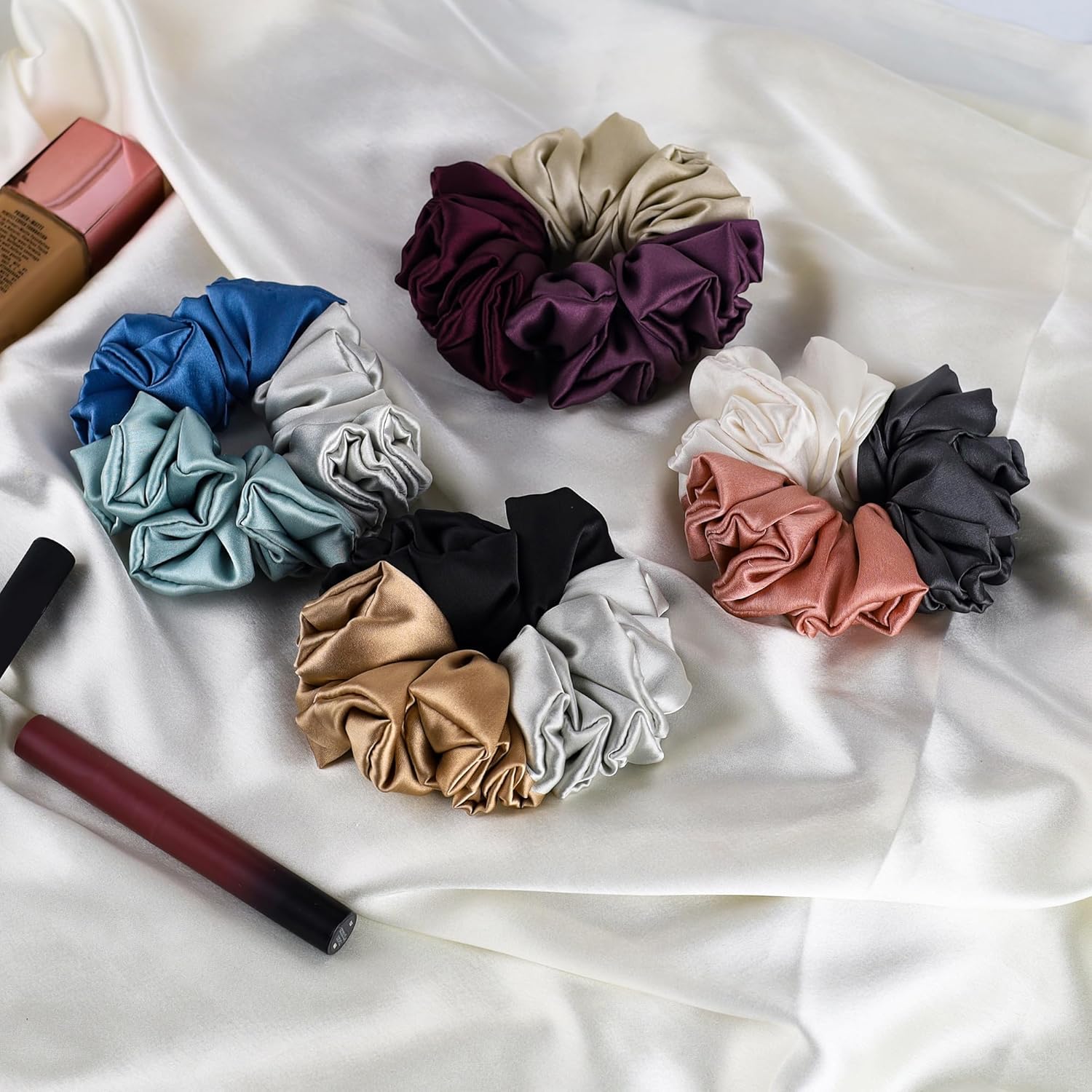 Atrube's Satin Silk Scrunchies For Women And Girls Combo Of 4 Triple tone