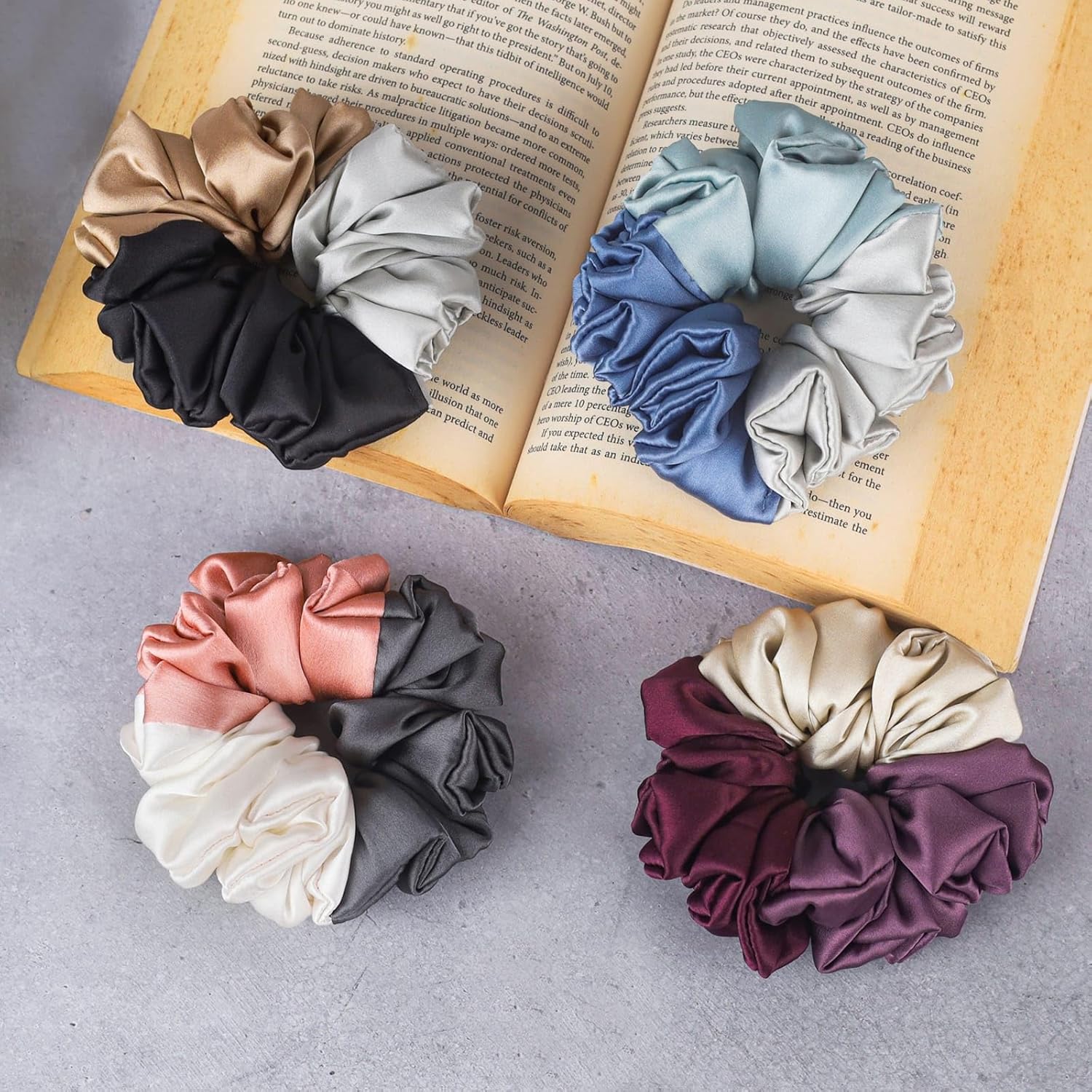 Pack of 4 Silk Satin Scrunchies – Large Hair Ties for Women & Girls Gift Set