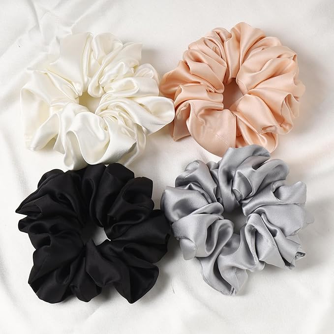 Atrube's Silk Satin Scrunchies Pack of 3 Multicolor Silk Scrunchy Set for Hairs